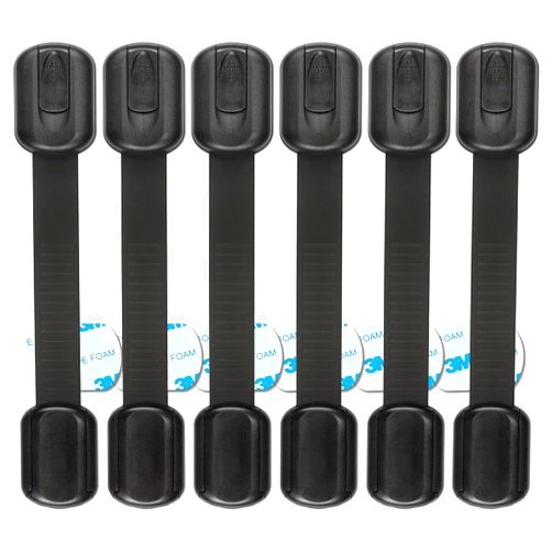 Oxlay Baby Proofing Safety Cabinet Locks - Child Proof Latches for Dresser Drawer Cupboard Doors Closet Oven Refrigerator Fridge - Adjustable Childproof Straps by Oxlay - Black - 6 Pcs
