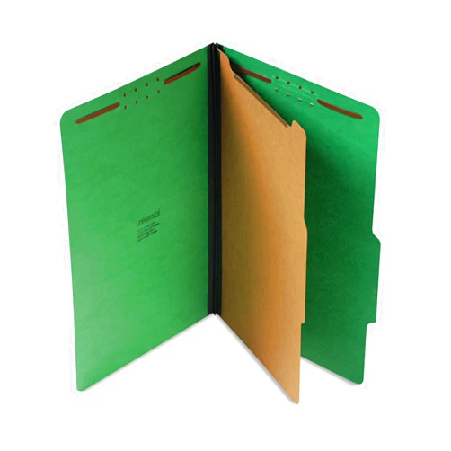 Universal UNV10212 Bright Colored Pressboard Classification Folders - Legal, Emerald Green (10/Box)
