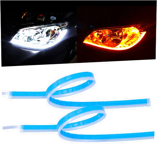 LivTee Flexible Waterproof 2Pcs 24'' Switchback Led Light Strip Kit Dual Color Replacement for Headlight Decorative Daytime Running Lights and Flowing Turn Signal Lights, Amber/White