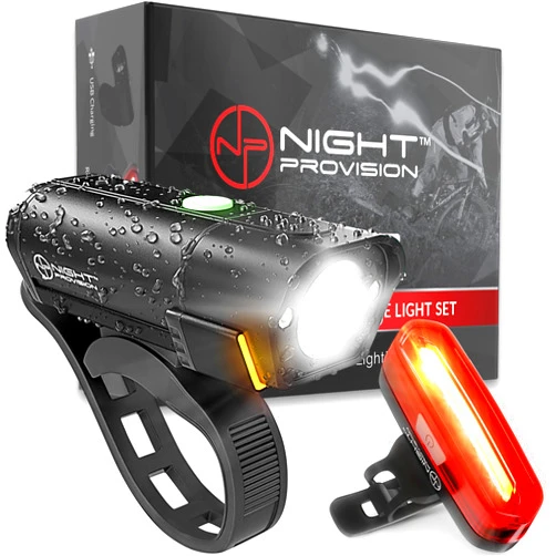 NP NIGHT PROVISION [New 2024] BX-400 USB-C Bike Light Set - Long Lasting Front and Back Lights, 12 Hrs Max for Night Riding, Cycling Safety, Best Headlight & Taillights Rear for Road Mountain