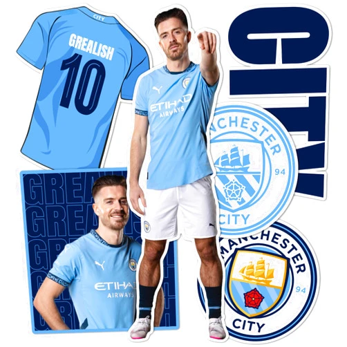 Desert Cactus Manchester City Stickers Man City MCFC Sheet Vinyl Football Soccer Premier League Decal Laptop Water Bottle Car Scrapbook (Type P2 Jack Grealish)