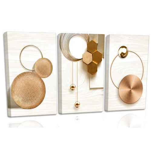 LAJDXSX 3 Pcs Abstract Gold Geometric Boho Canvas Wall Art Mid Century Modern Minimalist Aesthetic Luxury Metal Artwork Pictures Wall Decor Posters Prints for Living room Bedroom Office Home Decoration