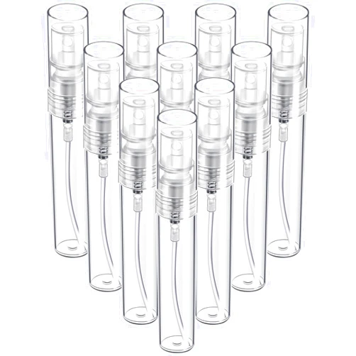 Fandamei Mini Spray Bottle, 10 Pack 5ml Mini Plastic Spray Bottle Empty, Fine Mist Refillable Mini Perfume Bottle, Perfume Atomizer, Small Sample Containers, Plastic Portable Travel Bottle, Clear