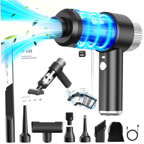 Bemkia Car Vacuum Portable Cordless - 16000Pa Powerful Mini Vacuum Cleaner Cordless 4 in 1 Air Duster/Suction/Blowing/Vacuum Pump, 120W Power Strong Hand Vacuum Cordless Rechargeable for Car, Home, Office