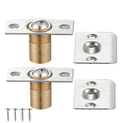 JQK Closet Door Ball Catch Hardware, Stainless Steel Catch Adjustable with Strike Plate, Brushed Satin Finish 2 Pack, HBC100-P2