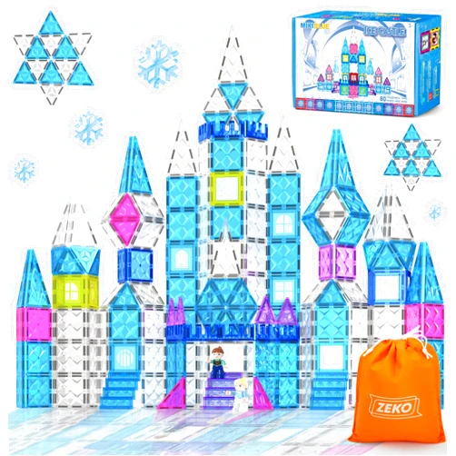 MIKIBLUE Magnetic Building Block Set (80 Pieces), Frozen Theme Magnetic Tiles for Toddlers, Kids Ages 3-5, 4-8, and Over 8 Years Old, Birthday Gifts, Children's Idea
