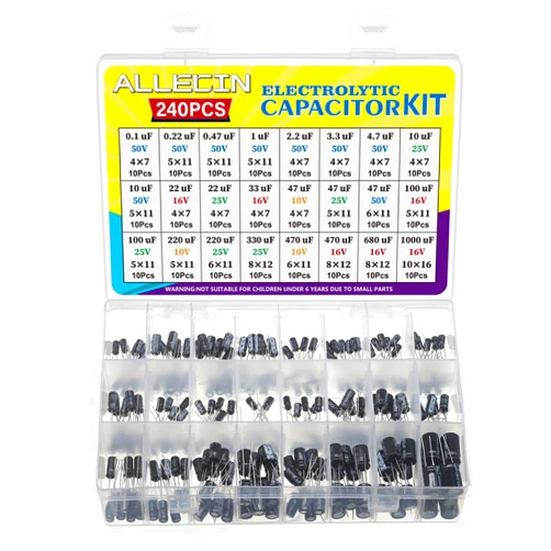 ALLECIN 24 Values Electrolytic Capacitor Assortment Kit from 0.1uF to 1000uF 10V 16V 25V 50V in-line Aluminum Capacitors Set