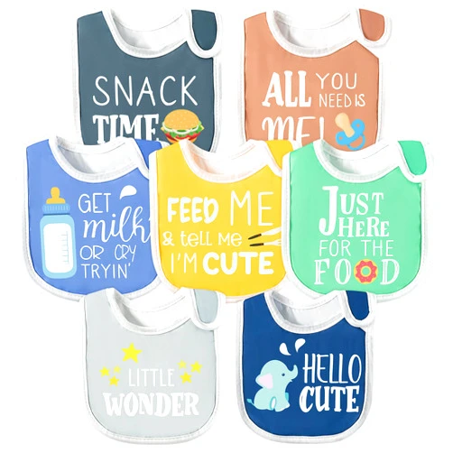 2ooya 7Pcs Cotton Waterproof Baby Bibs Hook Loop Closure Newborn Babies Bib Keepsake Baby Gift for Drooling Feeding Eating