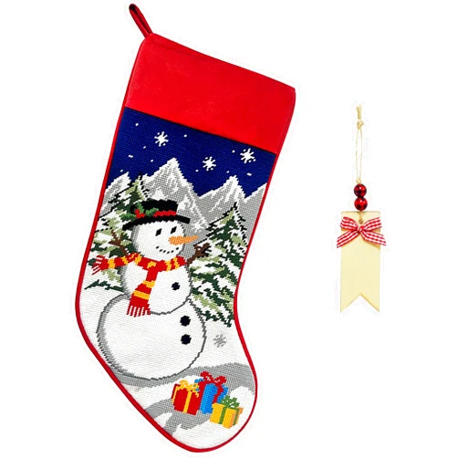 Arciveberg Needlepoint Christmas Stockings, 18 Inches Vintage Xmas Stocking with Personalized Name Tag, Embroidered Snowman Design, Old-Fashioned Christmas Holiday Party Gift Family Decoration