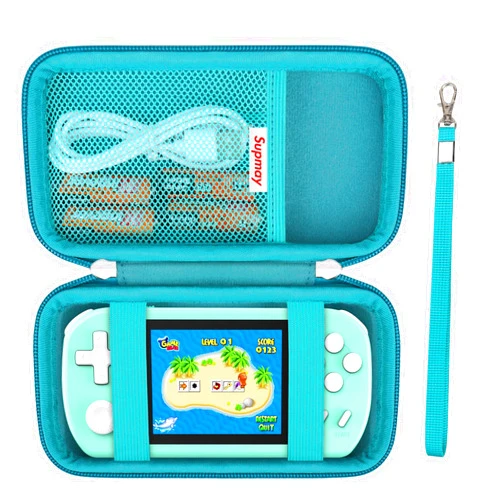 Supmay Carrying Case Compatible with CCTU / TEBIYOU Kids Handheld Games Preloaded 218 Retro Video Games, Portable Gaming Electronic Toys Storage Holder Travel Bag with Mesh Pocket for USB Cable, Green