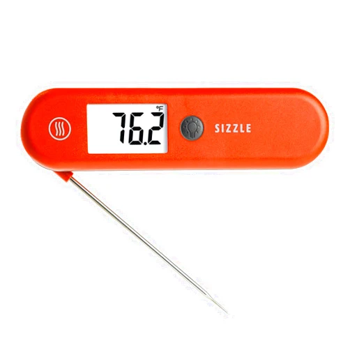 ThermoWorks SIZZLE Digital Meat Thermometer – Instant Read in 2 Seconds, Waterproof, Folding Probe with Magnetic Back, Auto-Rotating Backlit Display, for Cooking Food, Grill & BBQ - Cayenne Pepper Red