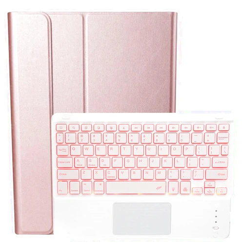 Yjrong Keyboard Case for Samsung Galaxy Tab S6 Lite10.4,7 Color Backlight, Wireless Magnetic Detachable Keyboard with Trackpad, Slim Tablet Cover with Pencil Holder for SM-P610/615,Pink,Korean