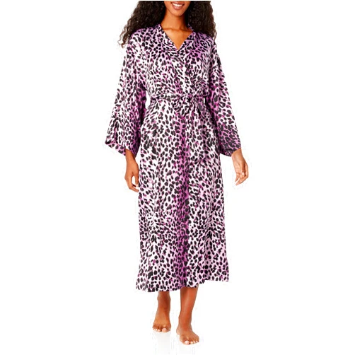N Natori Women's Cheetah-Printed Matte Satin Robe Length 49