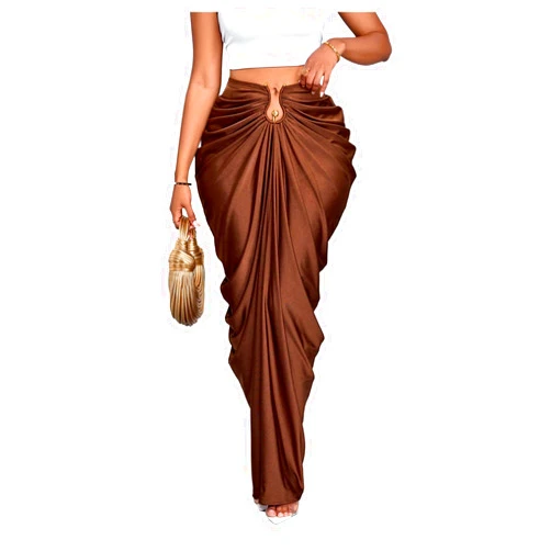 WDIRARA Women's Ruched Bodycon Maxi Skirt Cocktail Party High Waisted Long Fishtail Skirts