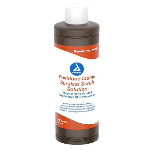 Dynarex Povidone-Iodine Scrub Solution, Antiseptic Solution for Skin and Mucosa, Ideal for Surgical Site Preparation, Contains Povidone Iodine 7.5%, 16 fl. oz., 1 Bottle