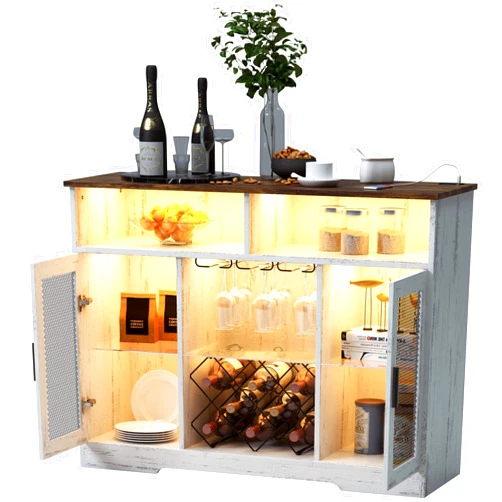 Kasibie Bar Cabinets for Liquor, Coffee Bar Table, Buffet Cabinet with Storage, Accent Cabinet, Kitchen Storage Cabinet (White)
