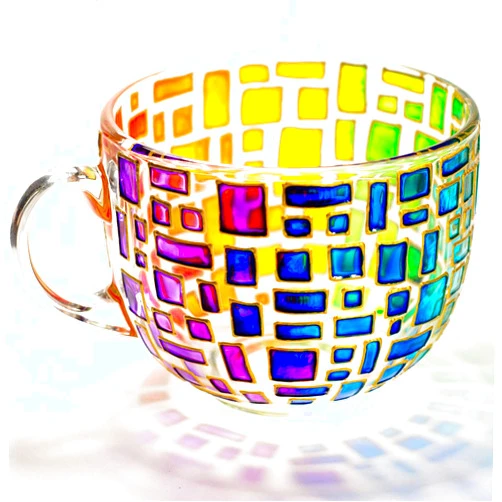 Vitraaze Rainbow Coffee Mug Hand Painted Large Glass Cups, Bridesmaid Gifts Ideas Birthday Gifts, Mothers Day Gifts, Fathers Day Gifts