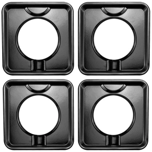 PANDEELS Gas Range Drip Pans Square by PANDEELS - 7.75 x 7.75 inch SGP-400 Black Steel Heavy Duty Chrome Pan Replacement - Replace WP786333, AP6011553, PS11744751(Pack of 4)