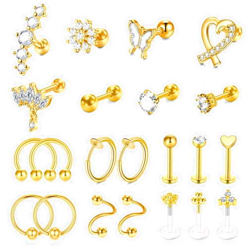 Anicina 16G Cartilage Earring Cubic Zirconia Tragus Helix Piercing Jewelry Surgical Steel Cartilage Hoop Earring Plastic Flat Back Lip Ring Medusa Septum Couch Hoop Piercing Jewelry Set