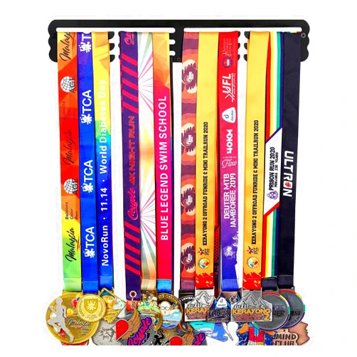 Goutoports Medal Hanger Display Rack - Personalized Award Ribbon Organizer for Sports Race Runner Gymnastics Plaques Hanger for Wall Mount Hold Up 60 Medal for Athlete - Never Give Up