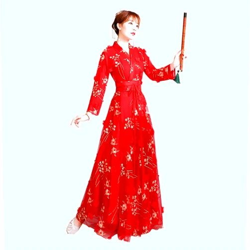 YANLINA Hanfu Women Hanfu Dress Chinese Ancient Traditional Costume Fairy Long Skirt for Cosplay,Gift, Party/Red (Color : Red, Size : Small)