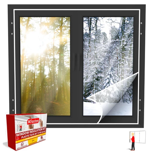 XFasten Window Insulation Kit Clear Plastic Window Covering, Window Insulation for Summer Heat Window Insulation Film for Heat and Cold- Includes Window Seal Tape (84-Inch x 110-Inch)