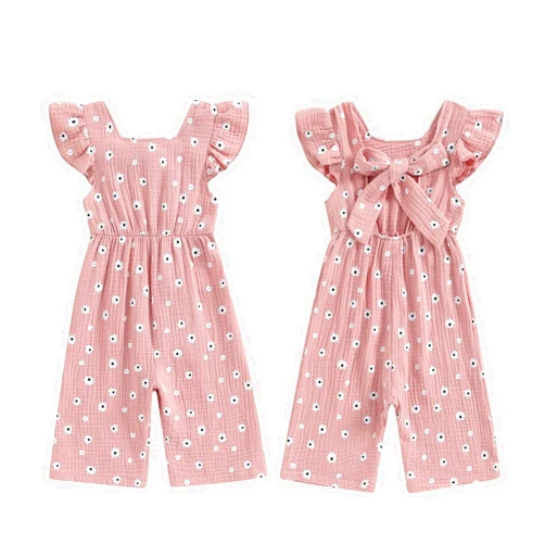 GOOCHEER Toddler Baby Girls Outfit Flower Print Jumpsuit Sleeveless Bowknot Romper Overall Pants Summer Clothes