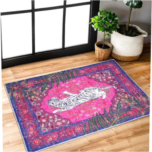 CILEPMID 2x3 FT Leopard Rug for Living Room Hot Pink Leopard Vintage Animal Rug Aesthetic Pink Rugs for Girls Room Nursery Bedroom Home Office Dorm Thin Bright Magenta Carpet (Hot Pink, 2X3 FT)