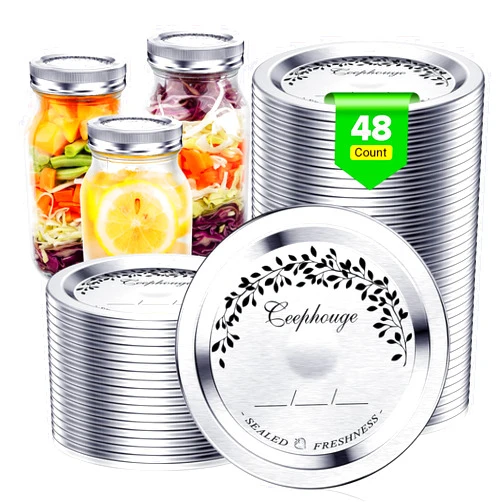 Ceephouge 48 Pcs, Regular Mouth Canning Lids for Ball Kerr Jars Split-Type Thick Metal Mason Jar Lids for Canning, Food Grade Material Airtight & Leak Proof for Regular Mouth Jars