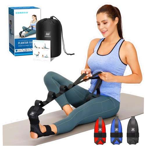Comness Foot and Calf Stretcher-Stretching Strap For Plantar Fasciitis, Heel Spurs, Foot Drop, Achilles Tendonitis & Hamstring. Yoga Foot & Leg Stretch Strap. (Black)