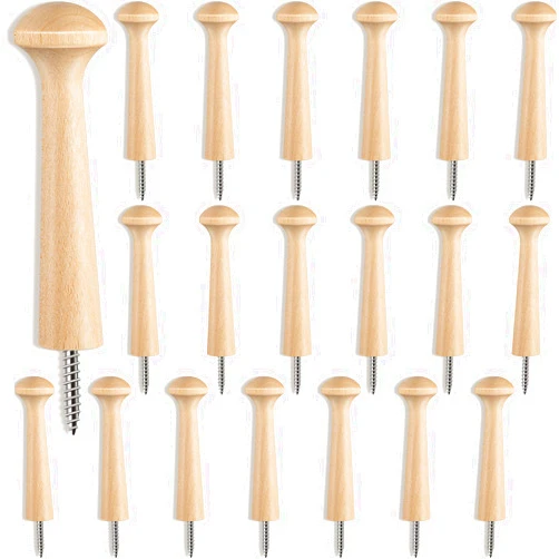 Jetec 20 Pieces Wooden Shaker Peg Screw-on Pegs 3.62 Inch Long Unfinished Wood Shaker Racks for Hanging Clothes Hats Towel and More DIY Paint Color (Wood Color)