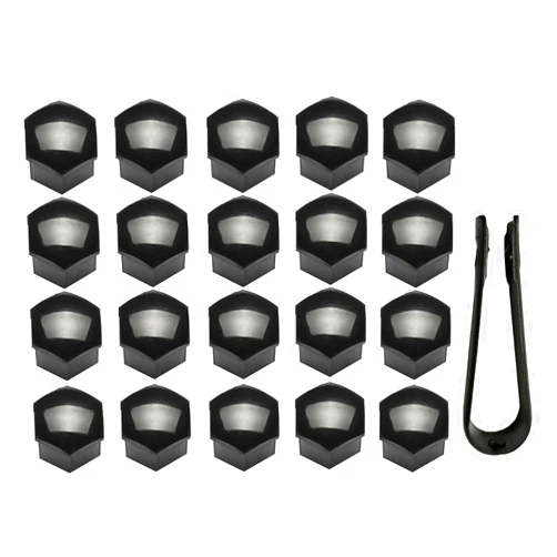 Dkvudho 20pcs 17mm Lug Nut Covers Wheel Center Bolt Caps + Removal Tool Replacement for Audi Lug Nut Cap MKV GTI VW Saab Beetle 321601173A (Black) (Come Without Locking Lug Nut Caps)