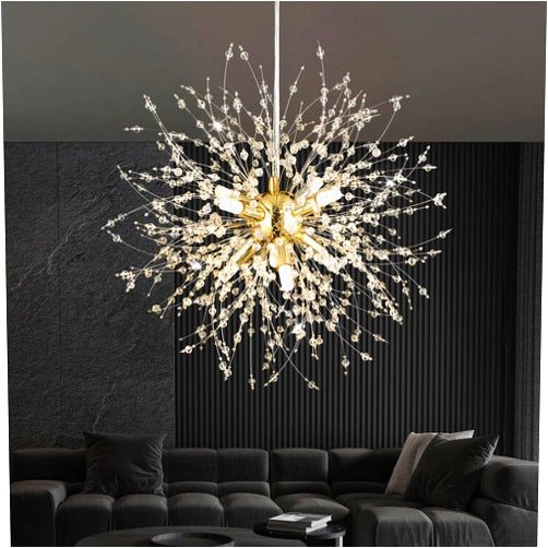 Foucasal Crystal Pendant Light 8-Light Dandelion Sputnik Chandelier Modern Gold Firework Ceiling Lighting Fixtures for Dining Room Bedroom Bathroom Kitchen Foyer Hallway