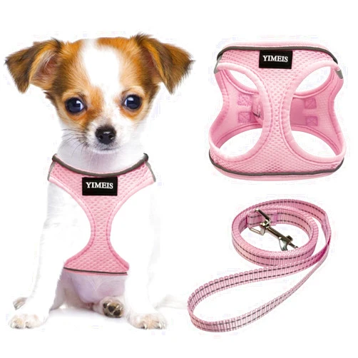 YIMEIS Dog Harness and Leash Set, No Pull Soft Mesh Pet Harness, Reflective Adjustable Puppy Vest for Small Medium Large Dogs, Cats (Pink, X-Small (Pack of 1)