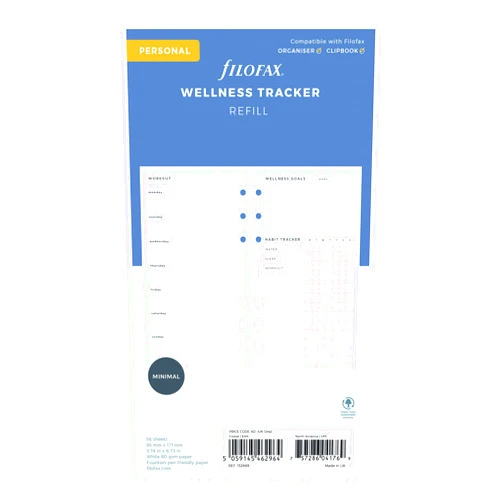 Filofax Organizer Refill, Personal Size, Wellness Trackers Pack, White Paper, 6.73