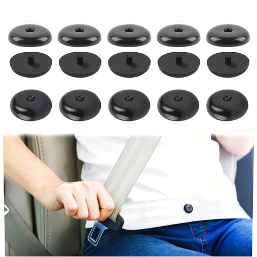 Kutyun 10 Sets Universal Fit Seatbelt Stopper Kit, Snap-on Seat Belt Button Stop, Car Accessories Plastic No Welding Required Seat Belt Buckle Button Prevent Seatbelt Clip from Sliding Down (Black)