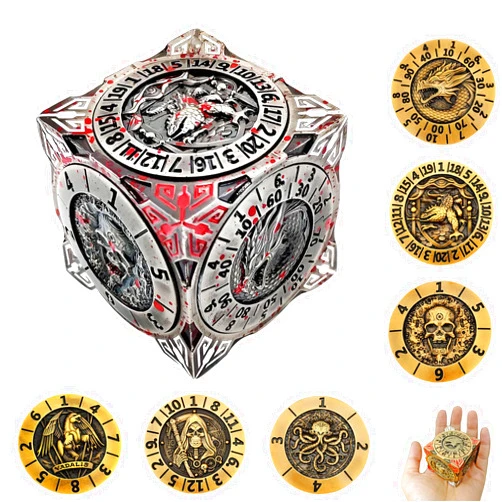 FLUEFOWL DND Spinner Dice, Metal Dice Set with 3D Relief for Dungeons and Dragons Gifts, Polyhedral Roleplaying Game Dice, Fantasy D&D Tabletop RPG Accessories for DM & Player (Bloodstains)