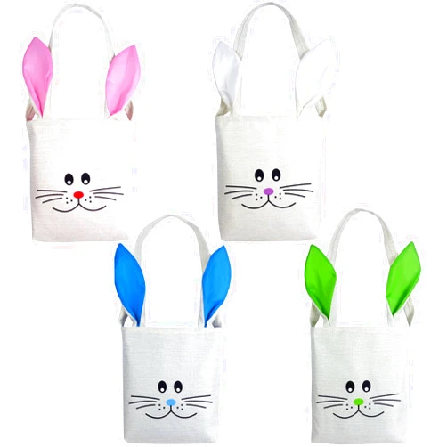 TAOHUA GARDEN 4 Pcs Easter Bunny Bags with Handles, Cute Bunny Canvas Tote Bags Reusable Candy Gift Baskets for Egg Hunt, Candy, Eggs for Holiday Party Favors