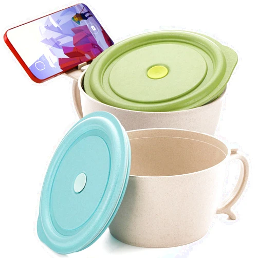 SOUJOY 2 Pack Noodle Bowl With Lid, 40 OZ Large Microwave Wheat Straw Soup Bowl with Phone Holder, Instant Noodle Bowl for Soup, Noodles, Ramen