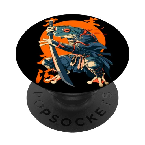 Frog Samurai Illustration Katana Sword Art Samurai Frog Japanese Kanji Samurai Frog PopSockets Adhesive PopGrip
