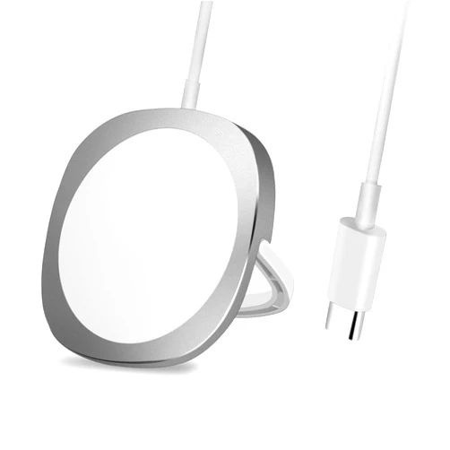 XYLTEX Magnetic Wireless Charger with Kickstand - 15W Fast Charging -Compatible Pad for iPhone 15/14/13/12, AirPods Pro - USB-C, Safety Features, Portable Design (Silver)