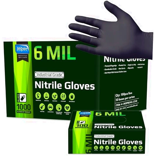 Inspire Black Nitrile Gloves HEAVY DUTY 6 Mil Nitrile Chemical Resistant Medical Cooking Cleaning Disposable Black Gloves