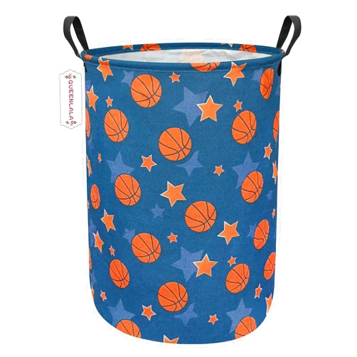 QUEENLALA Large Storage Basket,Laundry Hamper/Bathroom/Home Decor/Collapsible Round Storage Bin,Boys and Girls Hamper/Boxes/Clothing(Round-Basketball)