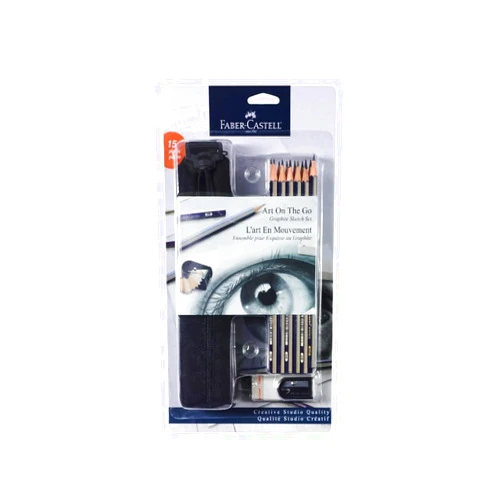 Faber-Castell Creative Studio Art On-The-Go Graphite Sketch Set – 15 Sketching Pencils and Accessories