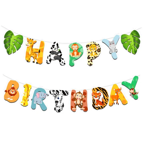 Ysqool Safari Animals Happy Birthday Banner, Jungle Party Sign Decorations for Kids, Wild One Animal Themed Bunting for Jungle Safari Birthday Party, Zoo Animal Garland for Boys Girls Baby Shower Party