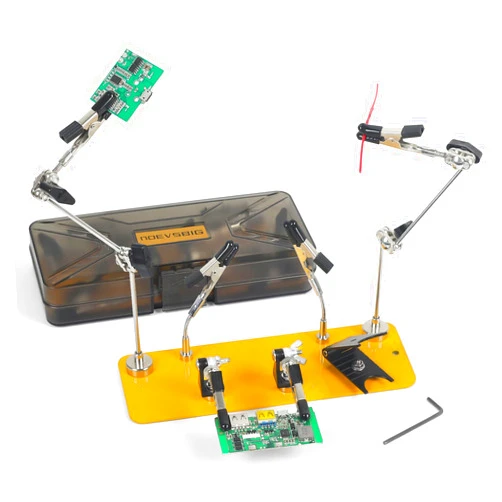 NOEVSBIG Helping Hands Soldering Station with Magnetic 6 Sturdy Flexible Arms, Compact and Stable Metal Base, Soldering Iron Holder,360° Fully Adjustable Clamp for Soldering, Electronics, PCB Repair