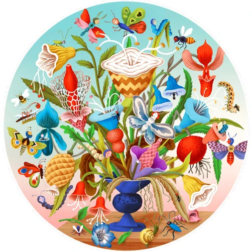 eeBoo: Piece and Love Crazy Bug Bouquet 500 Piece Round Jigsaw Puzzle, Jigsaw Puzzle for Adults and Families, Includes Glossy and Sturdy Pieces