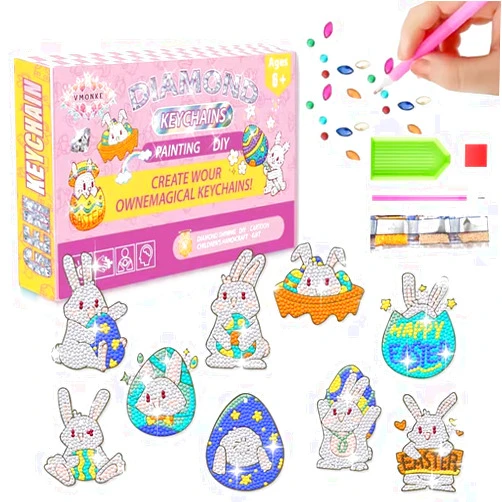 Vmonke Arts and Crafts for Kids Ages 8-12 - Make Your Own GEM Keychains - 5D Diamond Painting by Numbers Art Kits for Girls Kids Toddler Ages 3-5 4-6 6-8 Easter Basket Stuffers