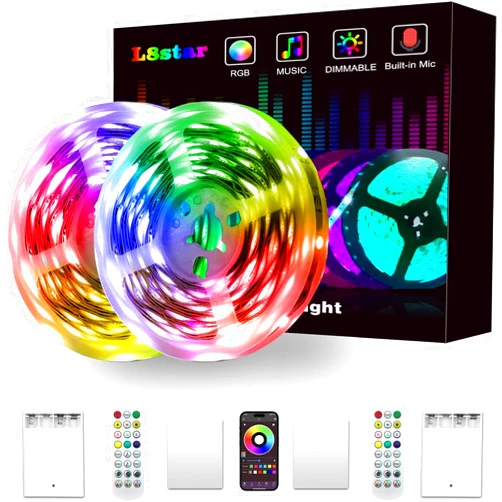 L8star Battery Powered Led Strip Lights, 2x16.4Ft (32.8Ft),Two Sets of Strip Light with 4 AA Battery Box/USB RGB LED Lights, Remote and APP Control