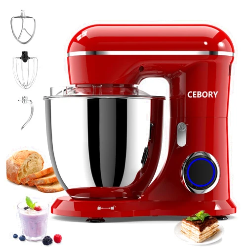 CEBORY 3-IN-1 Electric Stand Mixer, 6.5QT Bowl 10-Speed Kitchen Mixer, Household Food Mixers include Dough Hook, Beater and Whisk, Bread Cake Mixer for Baking and Most Home Cooks, Red